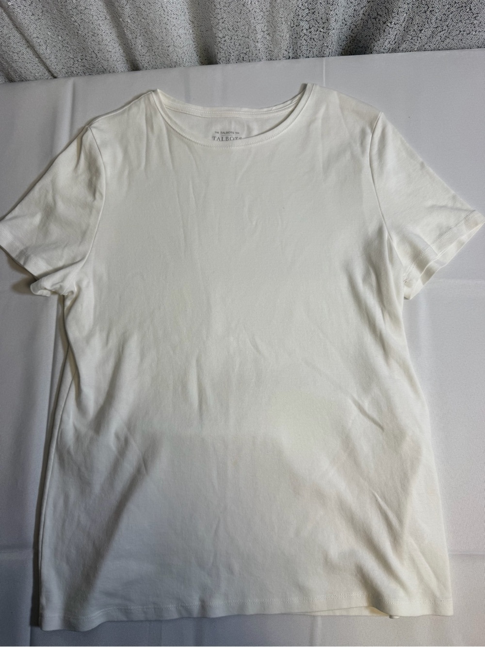 Talbots Women's Short Sleeve Crew Neck Tee in Off-White